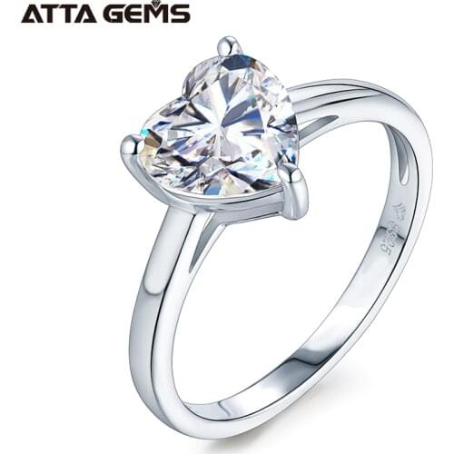 ATTAGEMS 2.0Ct 8.0mm Heart Moissanite Solitaire and Petite Engagement Womens Ring 925 Sterling Silver Moissanite Rings
