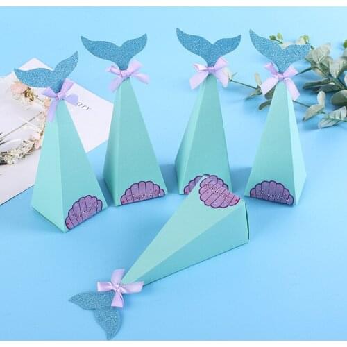 20Pcs Mermaid Favor Candy Box Birthday Party Decor DIY chocolate Paper Box Baby Shower Little Peacock Cookie Boxes Gift Bags