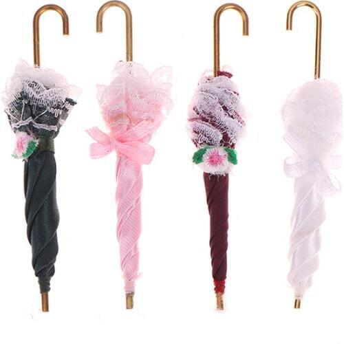 1/12 Lady Girls Dollhouse Lace Umbrella Miniature Royal Gift Dollhouse Accessories Decoration Birthday Girl Kids Toys 1PCS