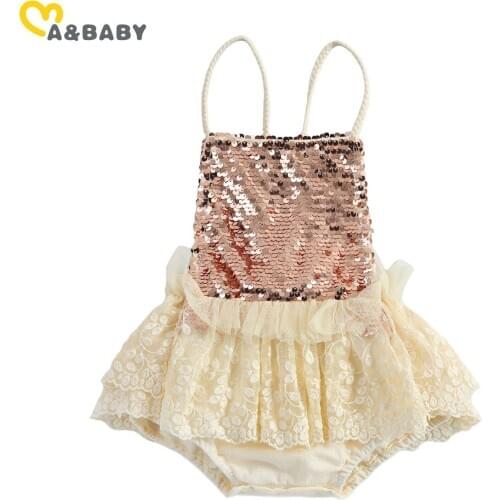 Ma&Baby 0-24M Princess Baby Girl Birthday Party Romper Toddler Newborn Infant Girl Sequins Lace Jumpsuit Overall Summer Costumes