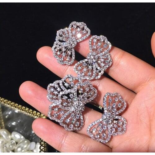 Bilincolor Fashion Ctrystal Clear Cubic Zirconia Eearring and Ring Set for Women Wedding Bridal Gift