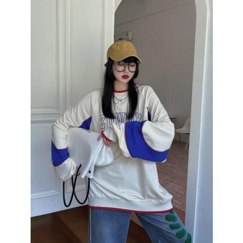 Street BF fashion mens and womens color blocking bright line design Pullover Sweatshirts 2021 autumn new versatile top