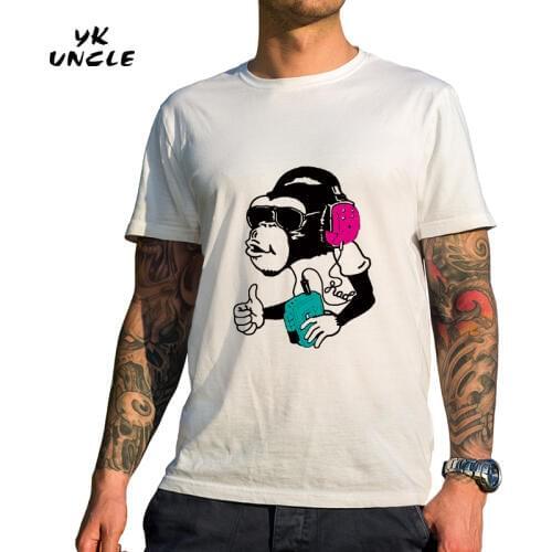 YK UNCLE Brand 2016 Cheapest Fashion Men T-shirt Short Sleeve Men Lovely Monkey Listen Music Printed T Shirts Casual Funny Tops