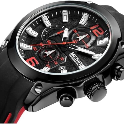 Megir New Mens Chronograph Analog Quartz Watch with Date Luminous Hands Waterproof Silicone Strap Wristswatch for Man Gift 2063