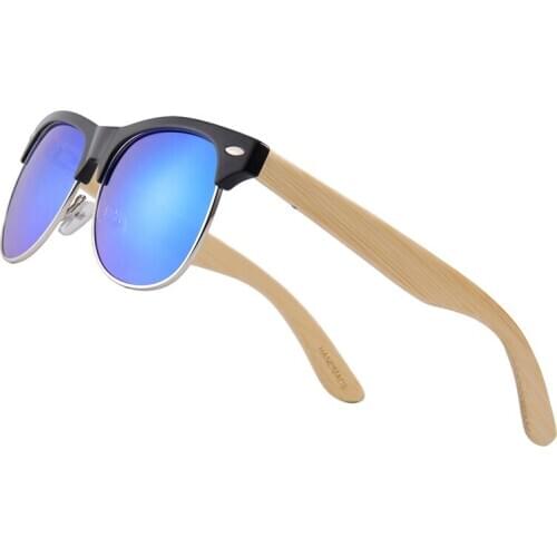 CONCHEN Bamboo Sunglasses Men Round Sun Glasses Women Classic Wooden Polarized Sunglasses for Travel Spring Hinge UV400 Lense