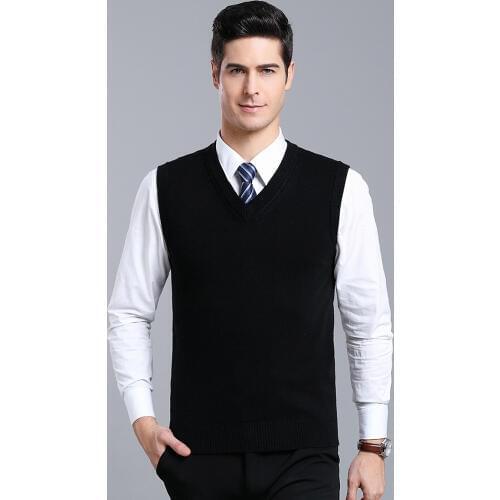 Mens Spring Autumn V-Neck Solid Color Basic Knitted Vest Sweater Pullover Warm Slim Fit Wool Sweater