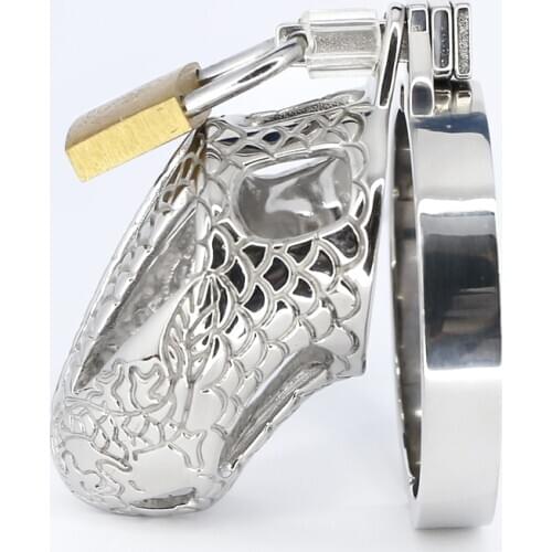 Stainless Steel Male Chastity Device Cock Cage With Steel Catheter Penis Lock Cock Ring Sex Toys For Men Chastity Belt C010