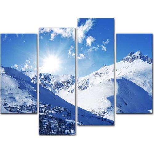 Wall Art Decor Poster Painting On Canvas Print Pictures 4 Pieces Sunny Winter Rocky Mountains Landscape Drop shipping