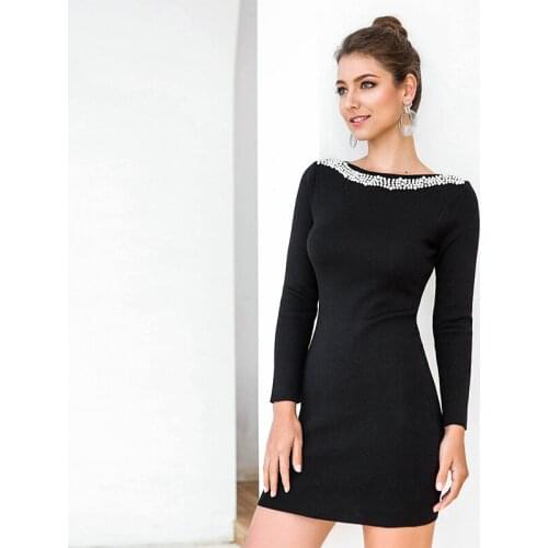 Simplicity Fashion Women Dress Black Knitted Dresses for Women Party Autumn Long Sleeve Sexy Club Dress 2020