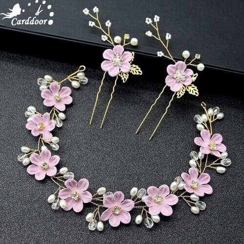 Carddoor Bridal Headbands Fashion Hair Jewelry Handmade Pearl Flower Rhinestone Hairpin Wedding Hair Accessories For Women