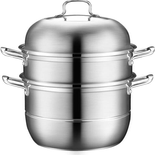 304 Stainless Steel Three-Layer Thickened Large Steamer Steamed Buns Household Double-Layer Cage Drawer Induction Cooker for Gas