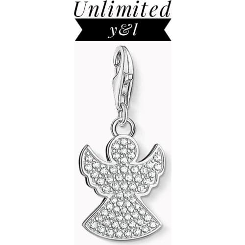 Angel Lucky Pendant Charms for DIY Jewelry Making White Pave CZ 925 Sterling Silver Jewelry Accessories Fit Bracelets&Necklaces