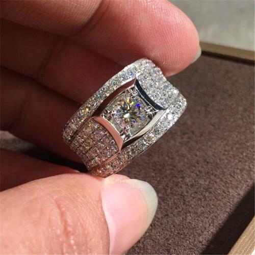 Luxury ring 925 Sterling silver Pave AAAAA cz stone Engagement Wedding Band Rings for Women men Fashion Party Jewelry