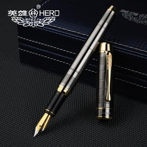 Hero Gift Fashion Fountain Pen Metal Brushed Grey Grids Patterns Business Office Student Writing Ink Pen Iraurita Fine 0.5mm Pen