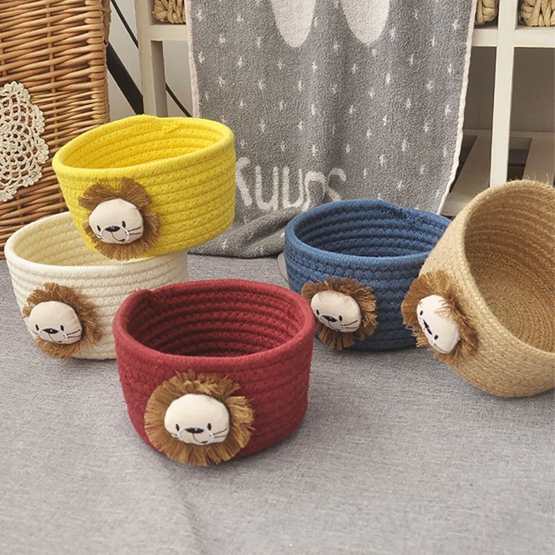Hand Woven Storage Basket Cartoon Lion Animals Kids Toys Desktop Organizer Sundries Storage Box Tassels Laundry Baskets 16*9CM