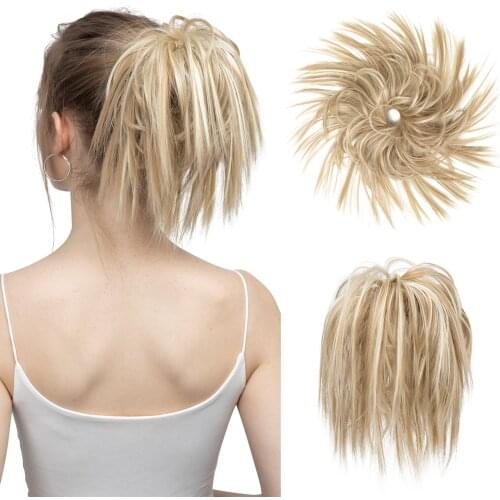 SARLA Fake Hair Messy Bun Chignon Elastic Flexible Band Scrunchy Scrunchie Curly Hairpiece Synthetic Extenion Afro