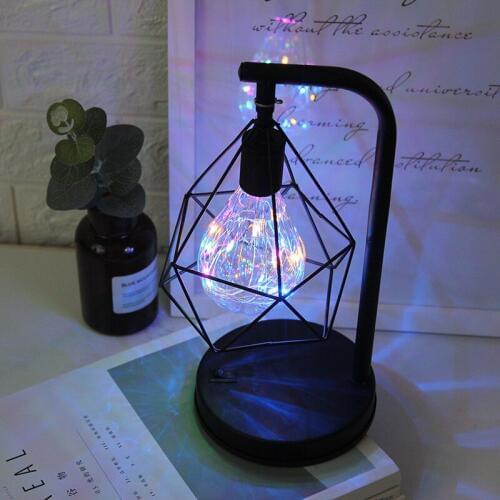 Nordic Retro Wrought Iron Table Lamp USB Bedroom Bedside Light Hollow Diamond Desk Lighting Eye Care Home Deco