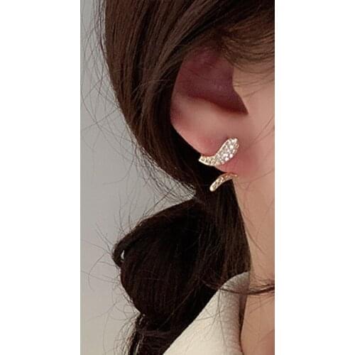 Korean Gold Full Cystal Abstract Snake Stud Earrings for Women Girls Gifts Charms Wave Line Back Crystals Studs Earrings Jewelry
