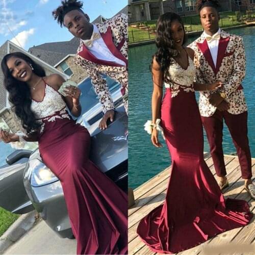 2021 Burgundy Mermaid Prom Dresses Spaghetti Straps Lace Applique Black Girls Cocktail Party Gowns Custom Made Evening Dress