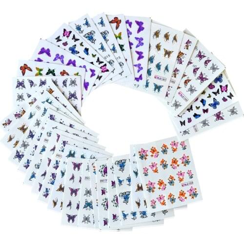1Set 30 Colorful Slider Flower Butterfly Designs Nail Art Stickers Watermark DIY Water Transfer Nail Decals Tips Manicure Tool