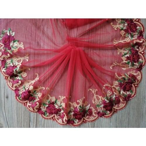 1Yard 24cm Embroidery Lace Trim Mesh Net Ribbon For Bra Curtain Decoration Fabric Tulle Net Sewing Appliques Trimmings