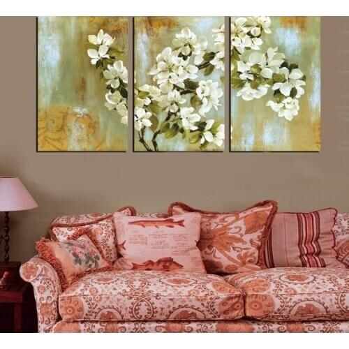 3 Panel Wall Art Painting Flower Home Decor Canvas Paintings White Apple Blossom Cuadros Picture For Living Room Decors No Frame