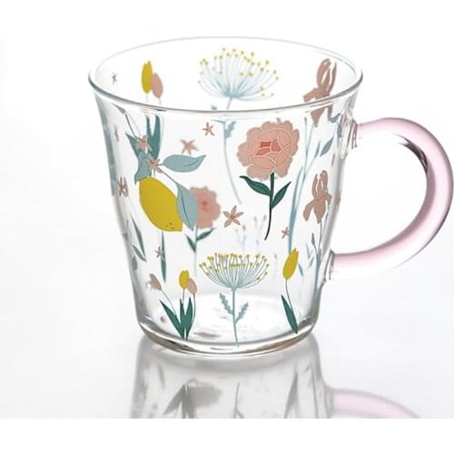 400ml Household drinking cup glass net red mug with handle female coffee cup high temperature resistant tea cup