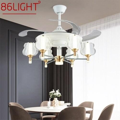 86LIGHT LED Ceiling Lamp With Fan White Invisible Fan Blade With Remote Control Fixtures For Living Room Bedroom Restaurant