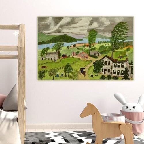Anna Mary Robertson Grandma Moses《The Storm》Canvas Oil Painting Art Aesthetic Picture Poster Wall Hanging Decor Home Decoration