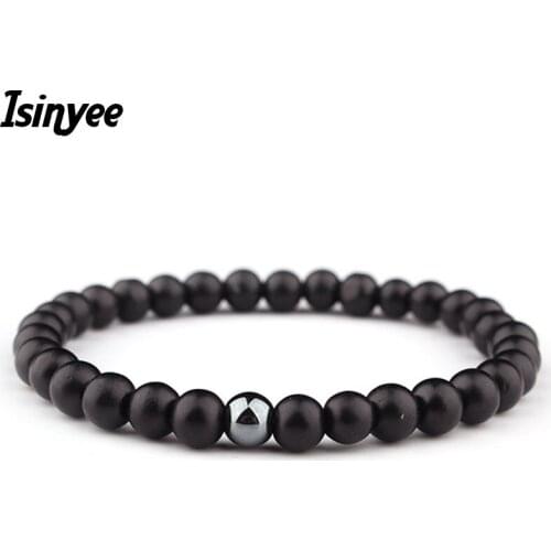 ISINYEE Fashion 6mm Black Natural Stone Bracelet Prayer Beads Distance Bracelets For Women Girls Yoga Christmas Day Gift Jewelry