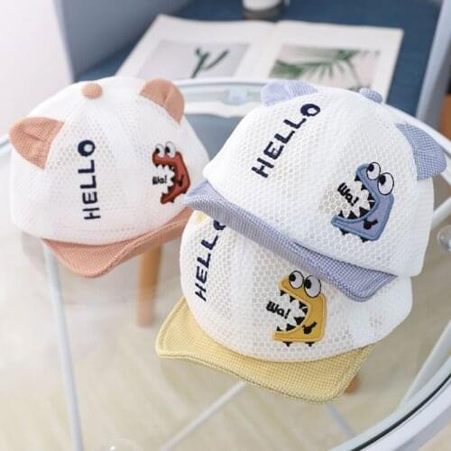 Cartoon Dinosaur Letter Baby Boy Baseball Cap Summer Mesh Breathable Toddler Kids Hat Outdoor Adjustable Infant Girls Sun Hat