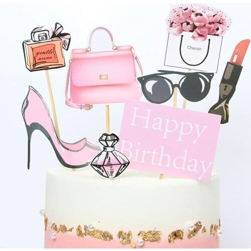 Perfume high heels Cake Toppers DIY Cupcake Topper Women Lady Cake Flags Kids Happy Birthday Wedding Bride Party Baking Decor