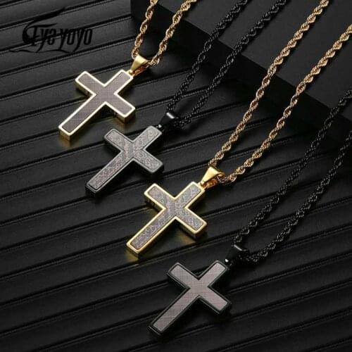 EyeYoYo Cross Camouflage Pendant Necklace Stainless Steel Black Gold Color For Men Religious Christian Jewelry Christmas Gifts