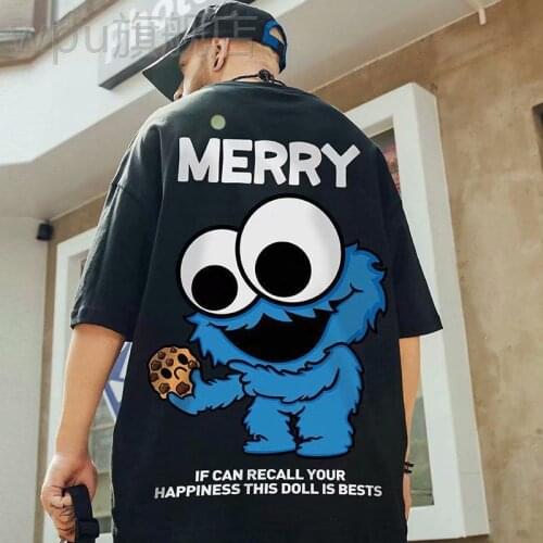 Mens T Shirt Hip Hop Summer Short Sleeve Loose T-Shirt Cotton Casual Oversized Basic Smiley Tee Streetwear Mans Tops Pullover