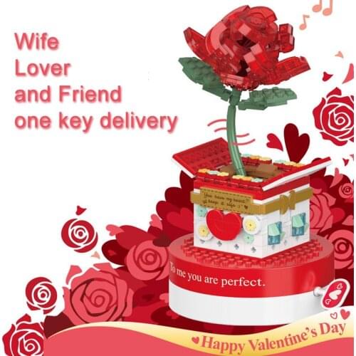 Moc DIY Rose Music box Enlighten Building Block Bricks Compatible with Assembles LEGO Particles New years gift for girls