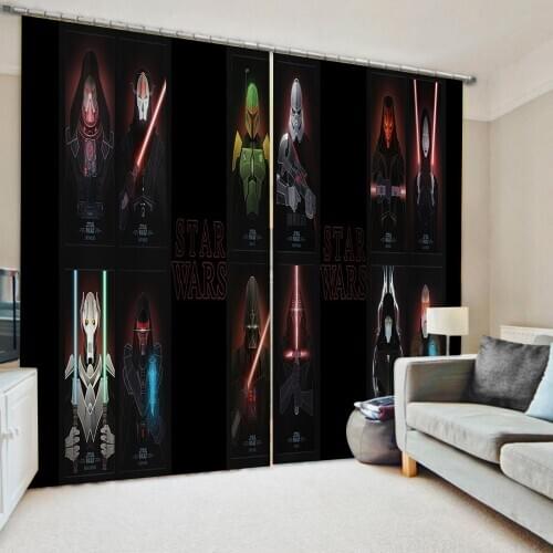 Personality curtains Bedroom living room windproof thickening blackout fabric black cartoon kids curtain