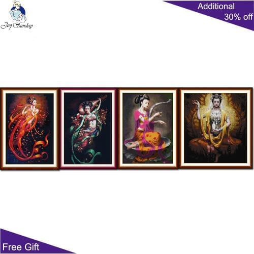 Joy Sunday Dunhuang Beauty Home Decor R300 R301 R302 R303 14CT 11CT Counted and Stamped Dunhuang Figure Cross Stitch Kits