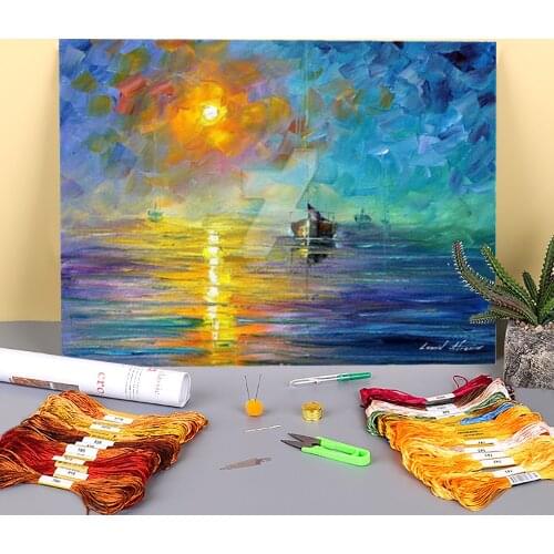 Oil Painting Style Resonance Printed Fabric 11CT Cross-Stitch Set DIY Embroidery DMC Threads Knitting Hobby Craft Wholesale