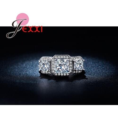 Unisex Rings 925 Sterling Silver High Quality 3 Cubic Zircon Crystal Fashion Women Wedding Bands Rings Jewelry Men Rings