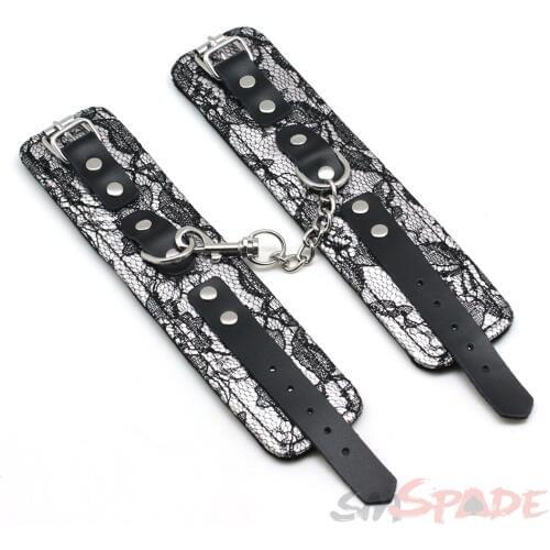 Spade Red lace handcuffs 100% PU leather free shipping wristcuffs featured lace covery sex toys for couples