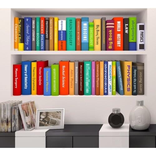 Heatboywade Creative 3D Effect Bookcase Wall Stickers for Classroom Bedroom Study Room Wall Decoration Art Decorative Mural DC18