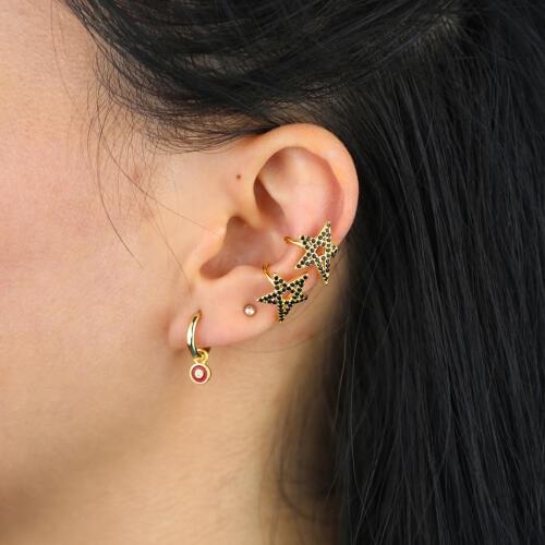 Tiny ear cuff earring with gold color clip on earring with black cz paved 1 piece delicate earring for party