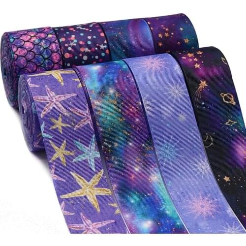 10 Yards 1.5" 38MM Purple Starry Sky Printed Ribbon For Hair Bows DIY Crafts Handmade Accessories Y2020121703