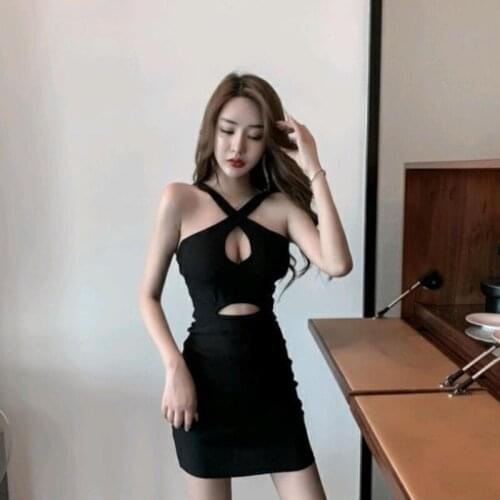 WOMENGAGA Summer Hot Sexy Nightclub Skinny Package Hip Dress Backless Hollow Out Sleeveless Tank Dresses For Women LPTF