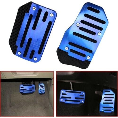 Mayitr 2pcs Blue Aluminum Non-slip Automatic Gas Brake Foot Pedal Pad Cover Accelerator Pad Cover