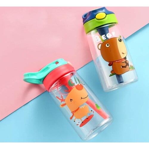 Cute Baby Feeding Cup with Straw BPA Free Portable Feeding Bottle Leak Proof with Handle Kid Training Baby Straw Water Bottle