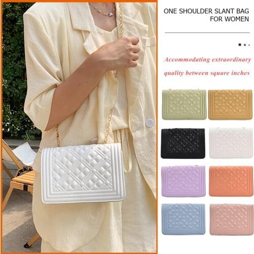Fashion Women PU Leather Lattice Pattern Solid Color Crossbody Shoulder Messenger Bag Casual Ladies Chain Small Flap Handbags