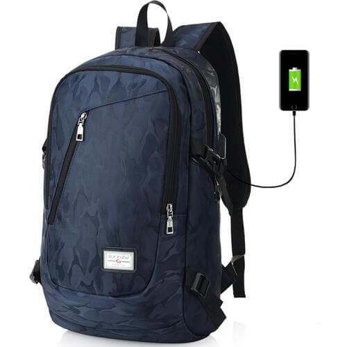 17 Inch Laptop Backpack Men USB Charging Nylon Camouflage Travel Backpack Computer Bag Headphone Hole Rucksack Daypack Notebook
