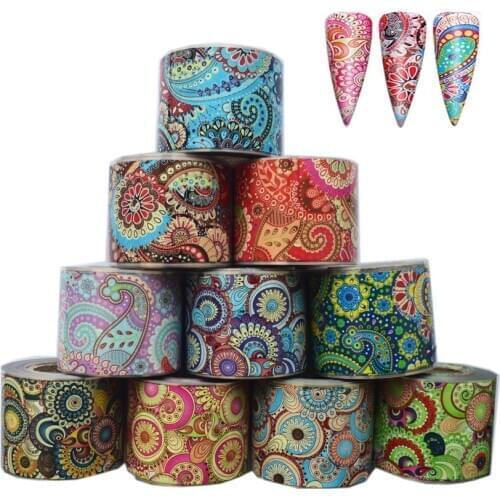 10Roll Mandala Flower Nail Foil Set 50M*4CM Bohemia Stickers for Nails Nail Art Transfer Sticker Manicure Tips Decoration DIY