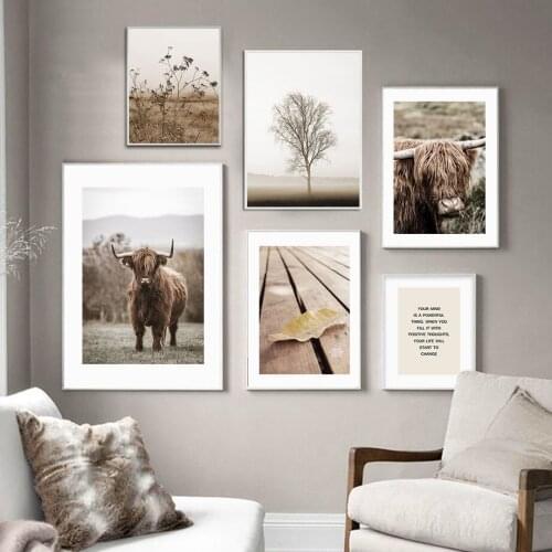 Wall Art Canvas Painting Flower Tree Hill Yak Sheep House Nordic Posters And Prints Wall Pictures For Living Room Home Decor